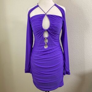 Marthea Purple Twist And‎ Cross Key Hole Front Mini Dress